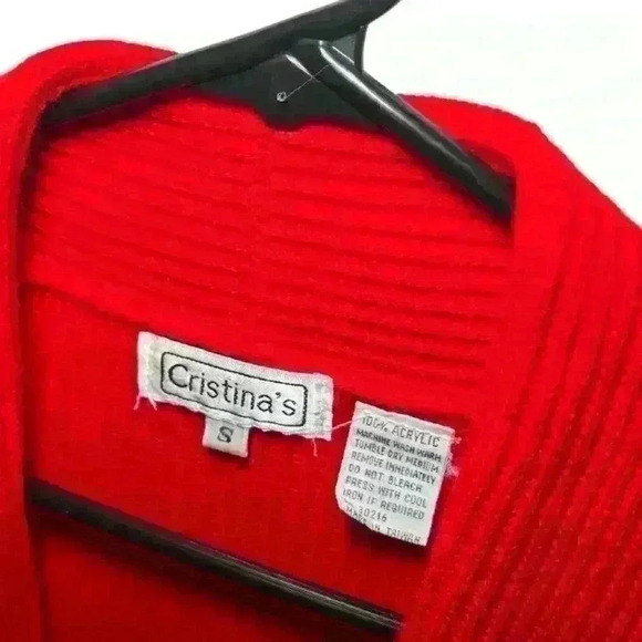 Vintage Cristina's Deep V-neck Red Sweater Vest 1980s Size Small - Picture 2 of 3